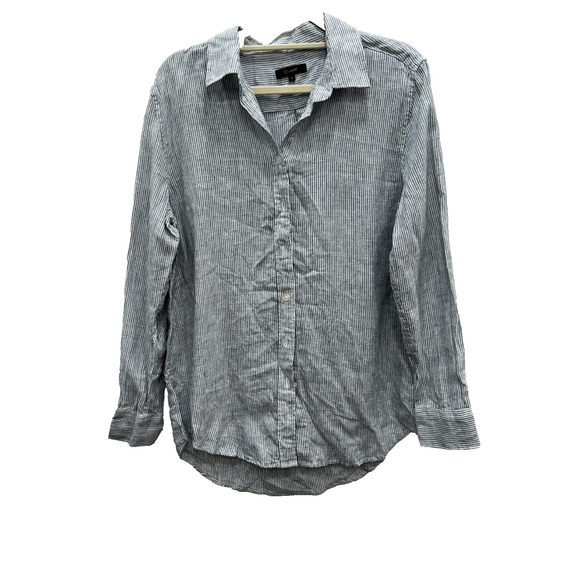 Quince Womens Linen Button Down Shirt Long Sleeve Pinstriped Blue White Size S - Picture 1 of 7